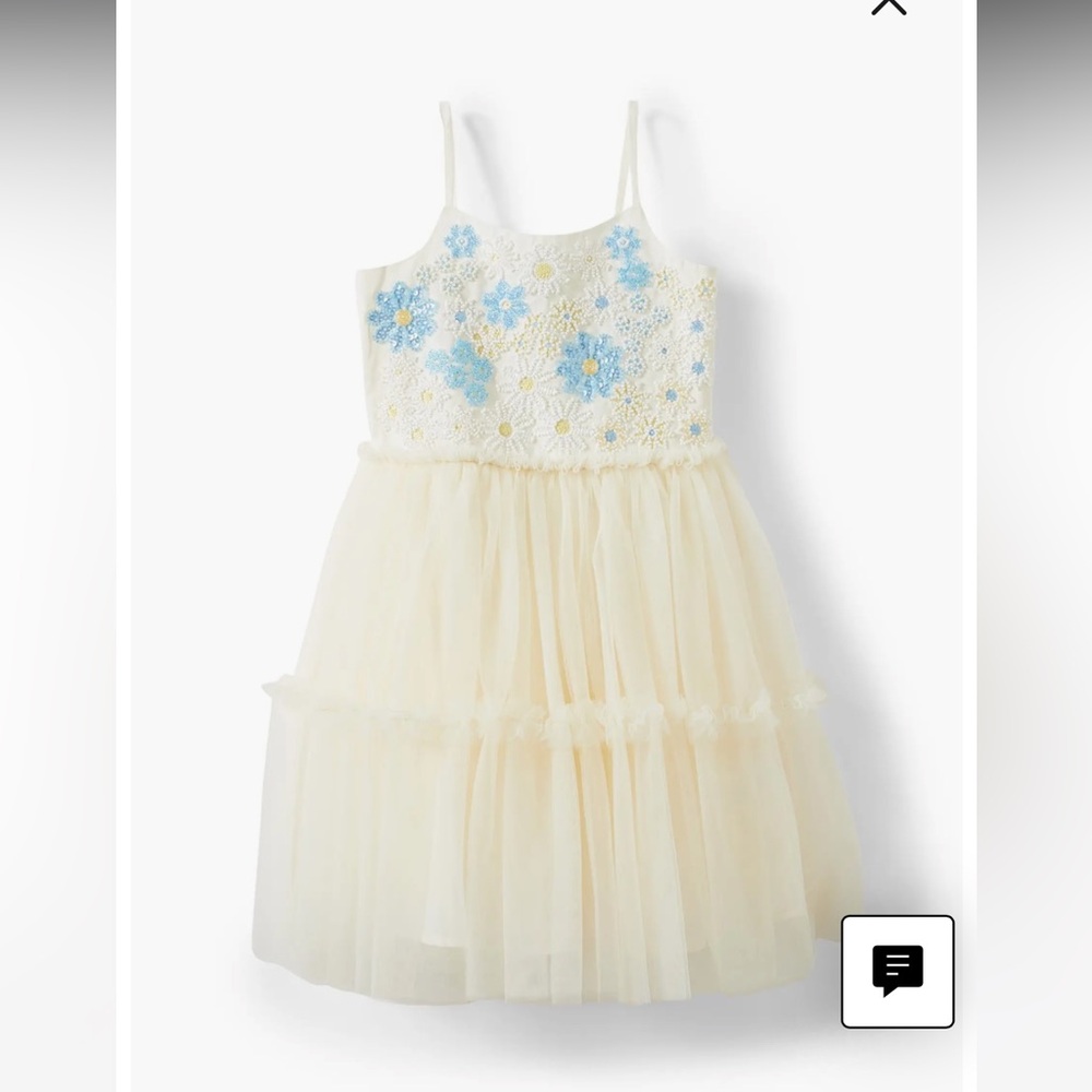 Twik Cream Dress with Floral Blue Accents